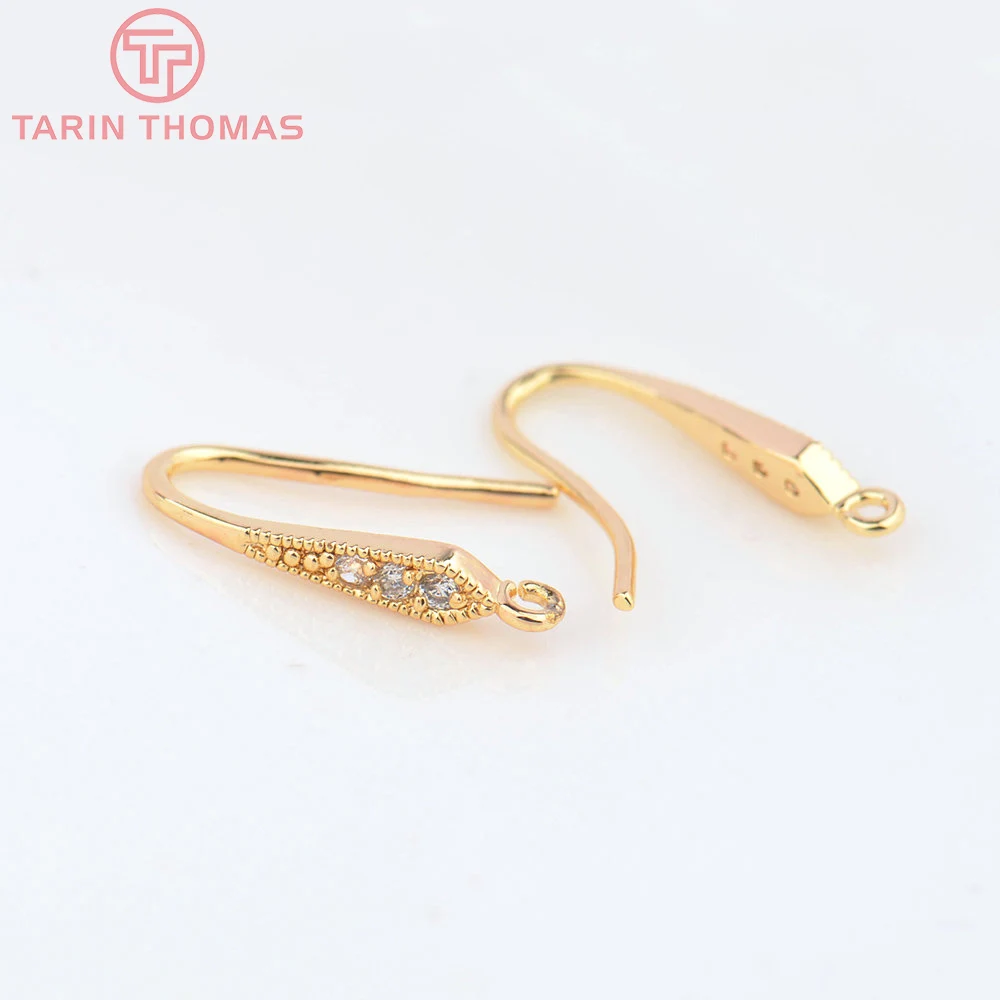 (2503) Height 17MM 24K Champagne Gold Color Plated Brass with Zircon Earrings Hook High Quality Diy Jewelry Accessories