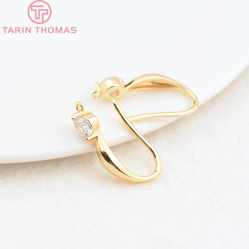 (2503) Height 17MM 24K Champagne Gold Color Plated Brass with Zircon Earrings Hook High Quality Diy Jewelry Accessories
