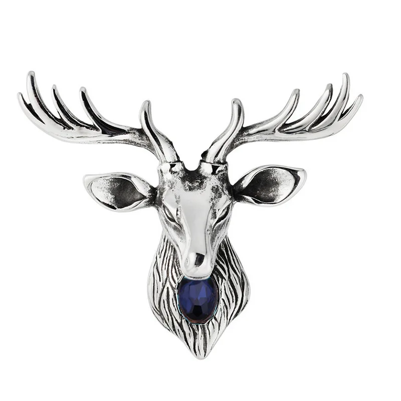 New Retro Metal Elk Brooch Pin Animal Crystal Corsage Suit Coat Lapel Pins Christmas Gifts for Men Jewelry Accessories