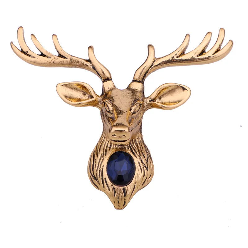 New Retro Metal Elk Brooch Pin Animal Crystal Corsage Suit Coat Lapel Pins Christmas Gifts for Men Jewelry Accessories