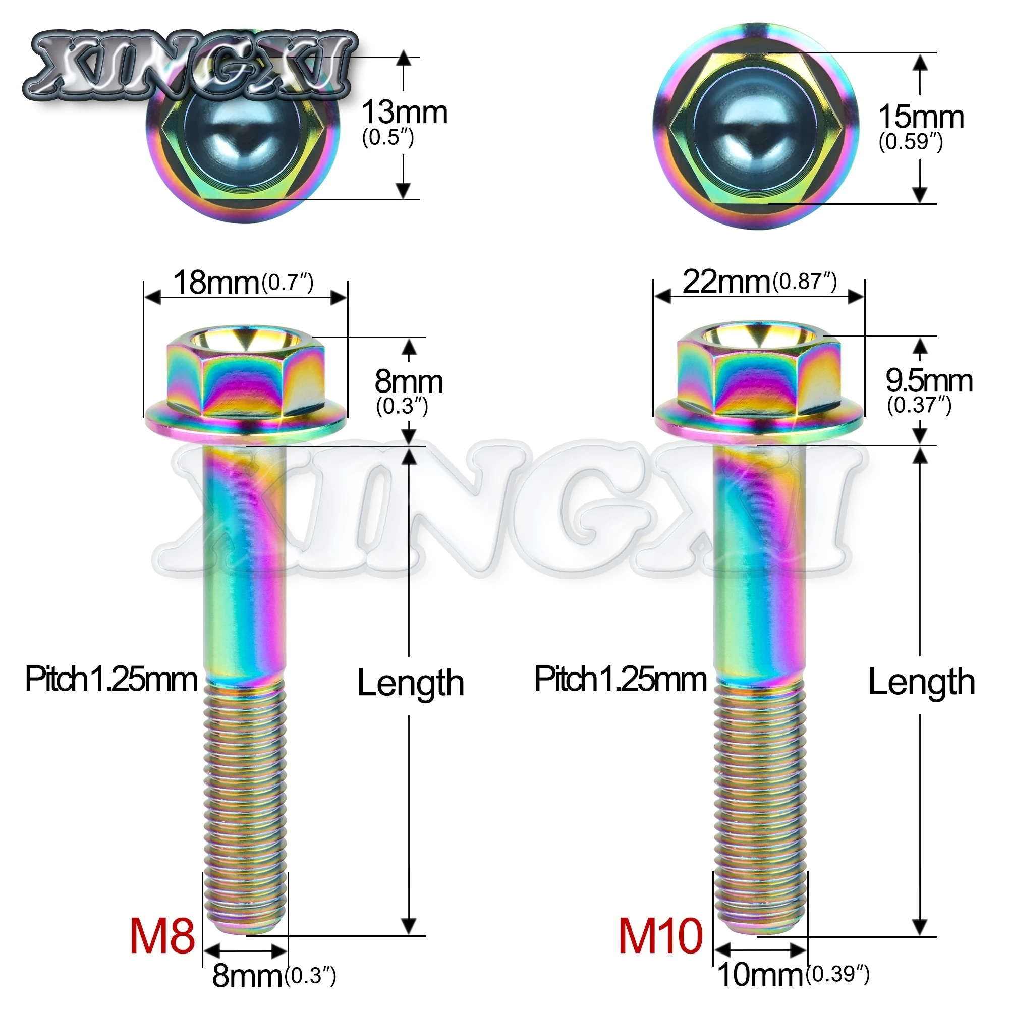 Xingxi M8/M10X15 ~ 100mm Titanium Bolt DIN6921 Hexagon Flange Head Screw for Motorcycle Modification Disc Brake Bolt