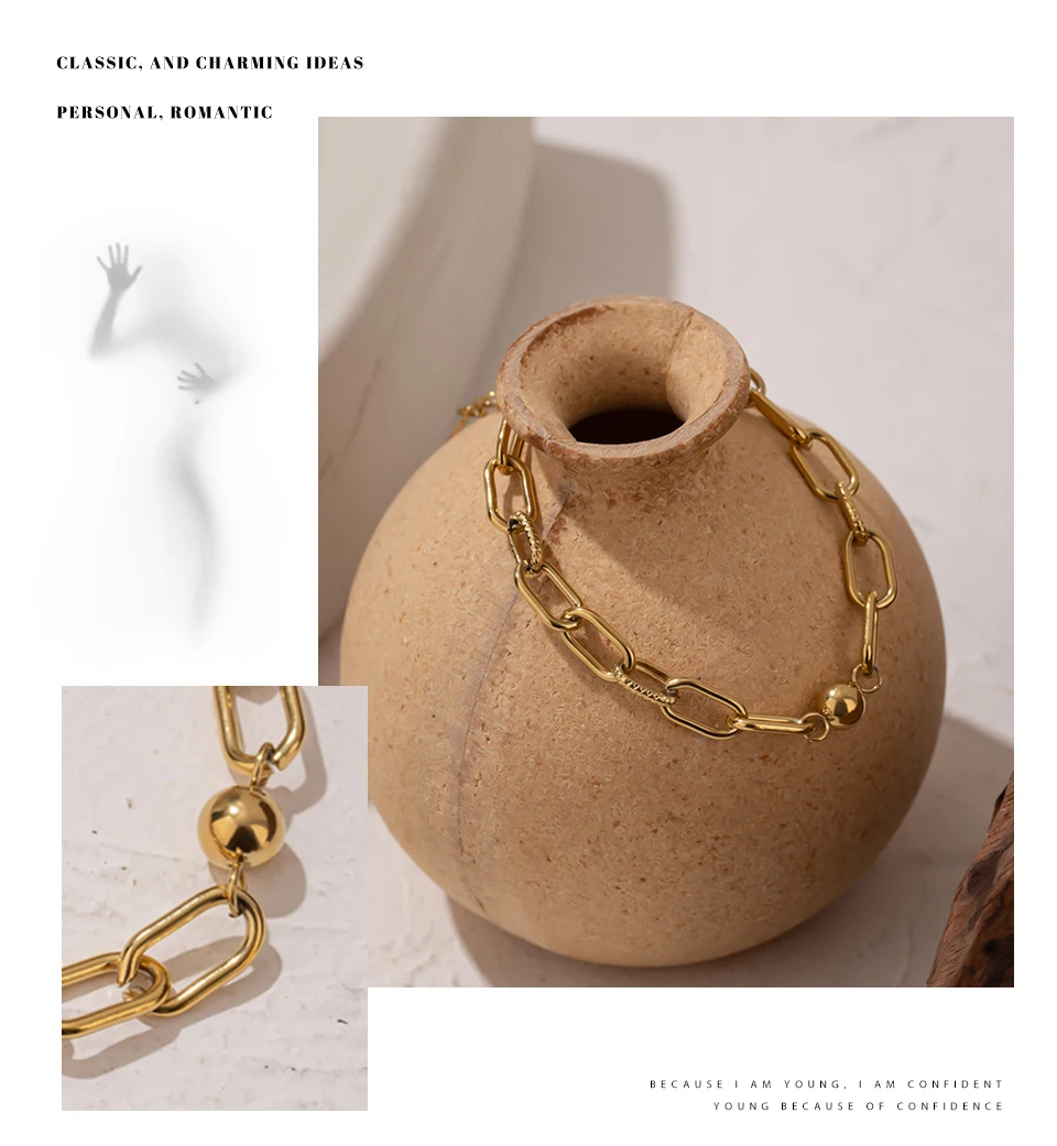Yhpup New Stainless Steel Golden Bracelet Jewelry Charm Metal Texture 14 K Plated Geometric Wrist for Women Bijoux Accessories