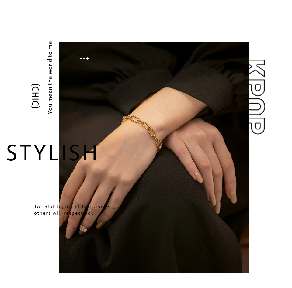 Yhpup New Stainless Steel Golden Bracelet Jewelry Charm Metal Texture 14 K Plated Geometric Wrist for Women Bijoux Accessories