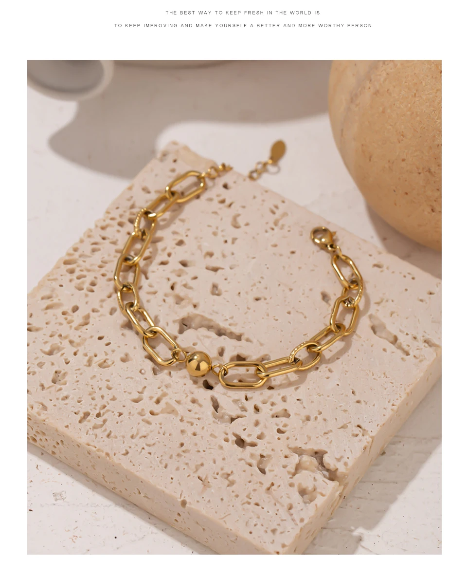 Yhpup New Stainless Steel Golden Bracelet Jewelry Charm Metal Texture 14 K Plated Geometric Wrist for Women Bijoux Accessories