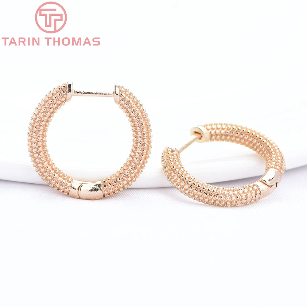 (8828) 6PCS 18x17MM 24K Gold Color Brass Round Earrings Clasp Earrings Hoop High Quality DIY Jewelry Making Findings Accessories