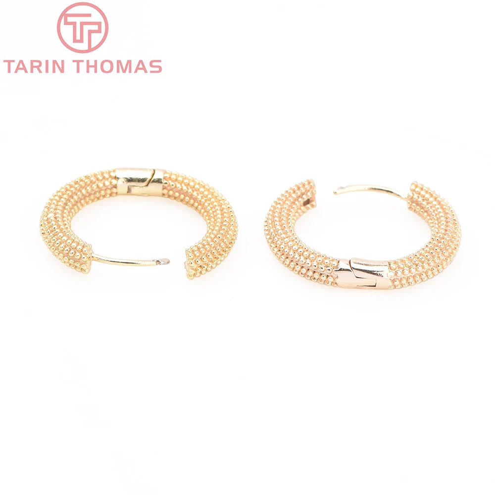 (8828) 6PCS 18x17MM 24K Gold Color Brass Round Earrings Clasp Earrings Hoop High Quality DIY Jewelry Making Findings Accessories