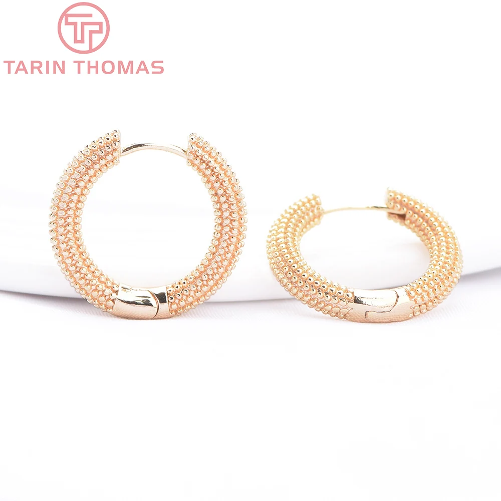 (8828) 6PCS 18x17MM 24K Gold Color Brass Round Earrings Clasp Earrings Hoop High Quality DIY Jewelry Making Findings Accessories