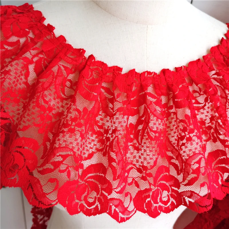 2 Meters/lot 15 Cm Wide Pink Black Red Folds Embroidered Lace Skirt Clothes Home Decoration Lace Accessories SC573