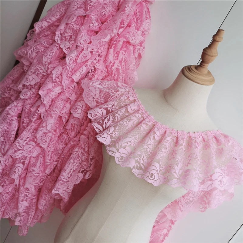2 Meters/lot 15 Cm Wide Pink Black Red Folds Embroidered Lace Skirt Clothes Home Decoration Lace Accessories SC573