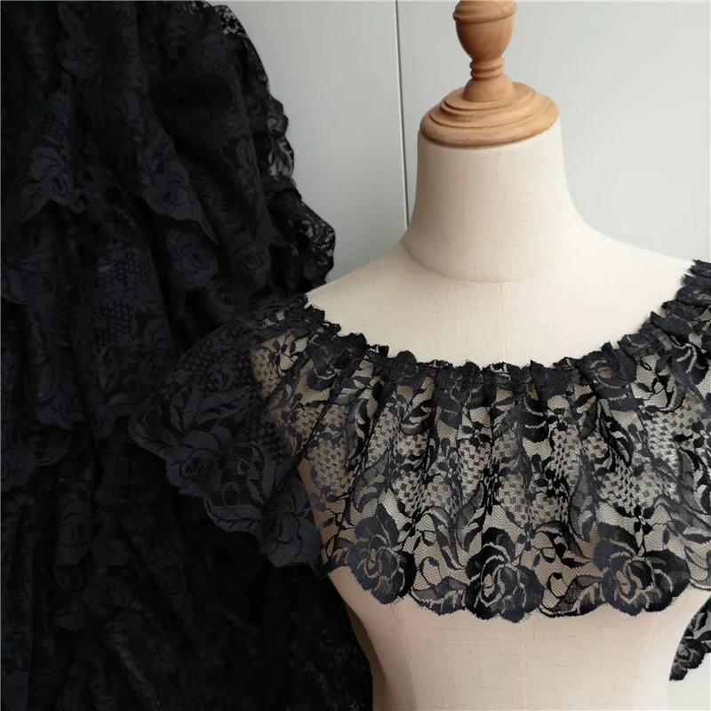 2 Meters/lot 15 Cm Wide Pink Black Red Folds Embroidered Lace Skirt Clothes Home Decoration Lace Accessories SC573