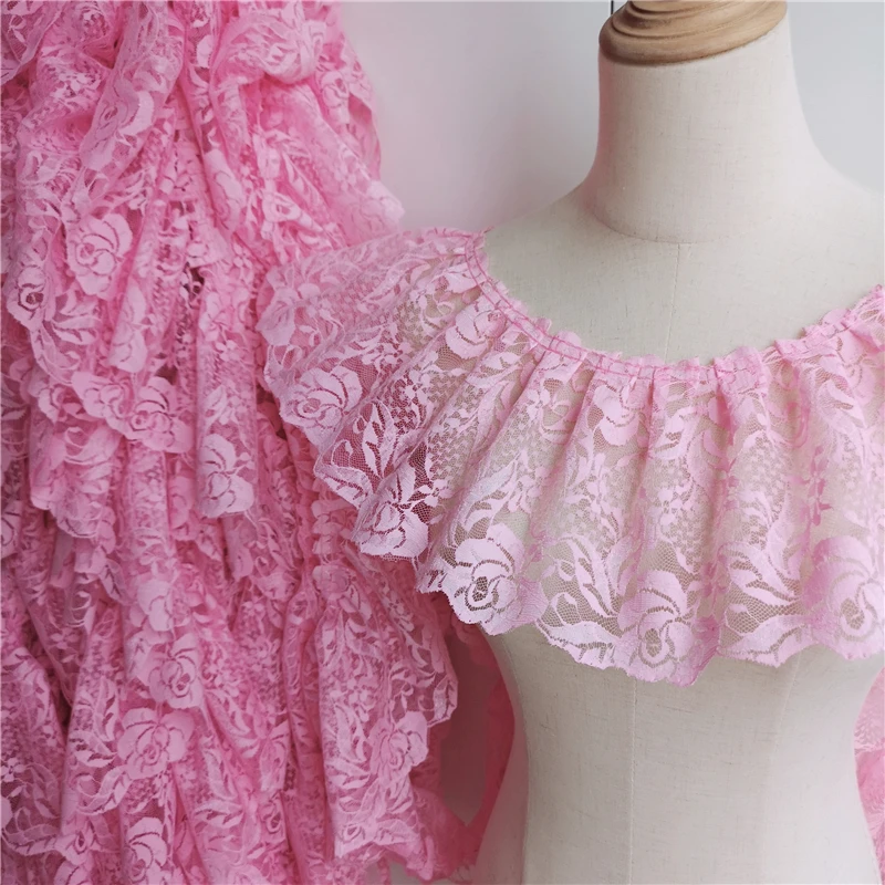 2 Meters/lot 15 Cm Wide Pink Black Red Folds Embroidered Lace Skirt Clothes Home Decoration Lace Accessories SC573