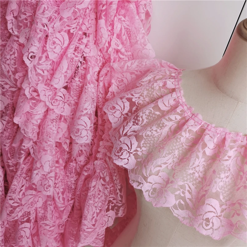 2 Meters/lot 15 Cm Wide Pink Black Red Folds Embroidered Lace Skirt Clothes Home Decoration Lace Accessories SC573