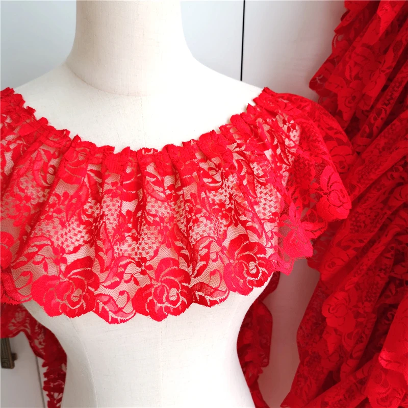 2 Meters/lot 15 Cm Wide Pink Black Red Folds Embroidered Lace Skirt Clothes Home Decoration Lace Accessories SC573