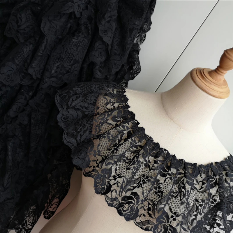 2 Meters/lot 15 Cm Wide Pink Black Red Folds Embroidered Lace Skirt Clothes Home Decoration Lace Accessories SC573
