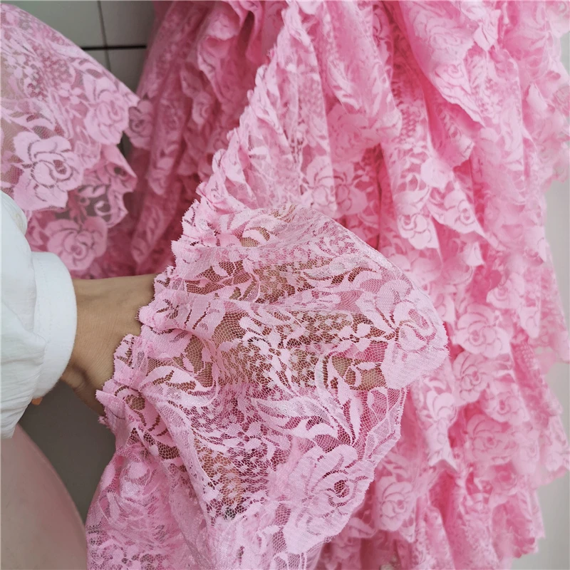 2 Meters/lot 15 Cm Wide Pink Black Red Folds Embroidered Lace Skirt Clothes Home Decoration Lace Accessories SC573