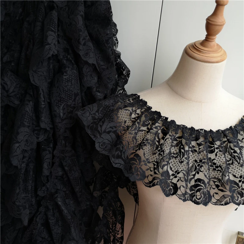 2 Meters/lot 15 Cm Wide Pink Black Red Folds Embroidered Lace Skirt Clothes Home Decoration Lace Accessories SC573
