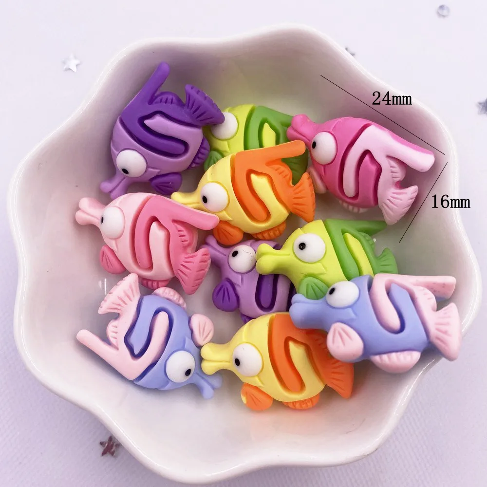 10pcs Colorful Resin Fish Crab Seahorse Squid Styles Ocean Animal Flatback Cabochon Scrapbook Craft DIY Accessory Decor Figurine