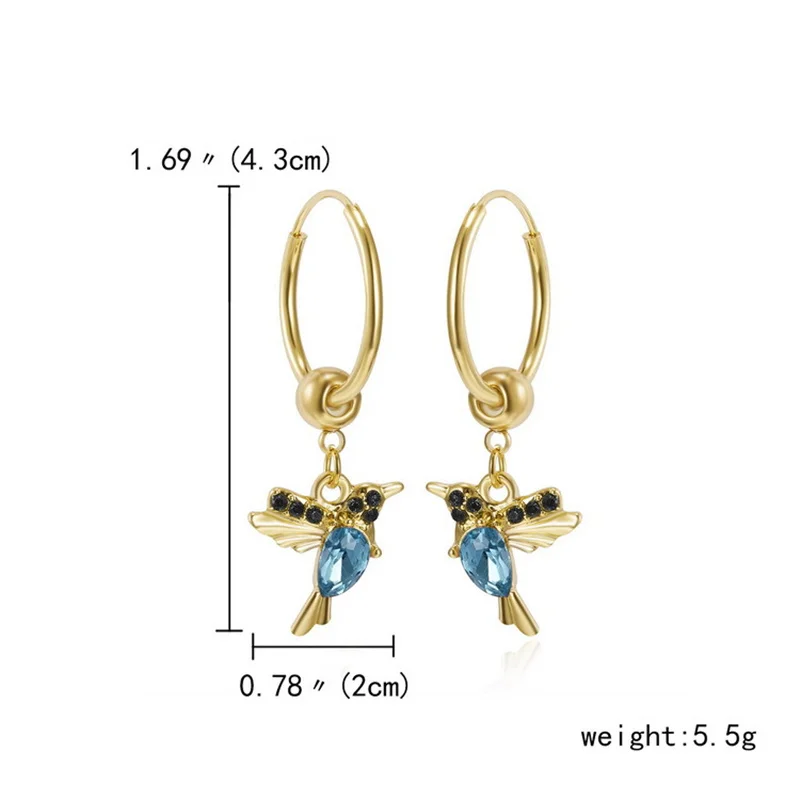 Exquisite Bird-shaped arete Fashion Crystal Pendant Earrings for Women Hummingbird Hoop Earrings Tassel Bird Wedding Jewelry