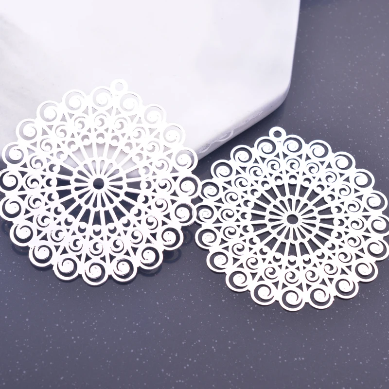 6pcs 42*44mm Rose gold Color Big Flower Charms Silver plated Earring Brass Pendant Jewelry DIY Earring