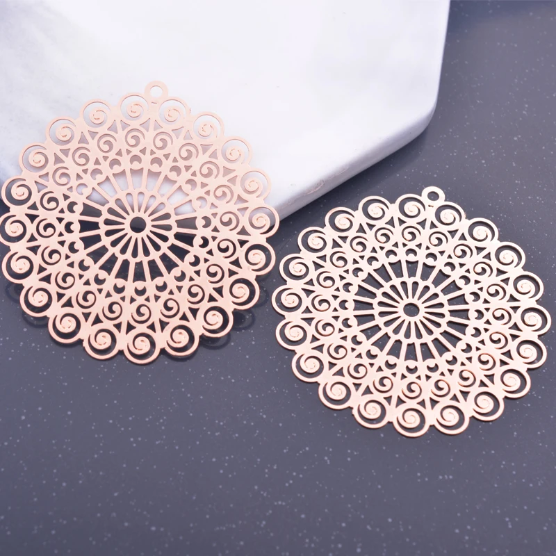 6pcs 42*44mm Rose gold Color Big Flower Charms Silver plated Earring Brass Pendant Jewelry DIY Earring