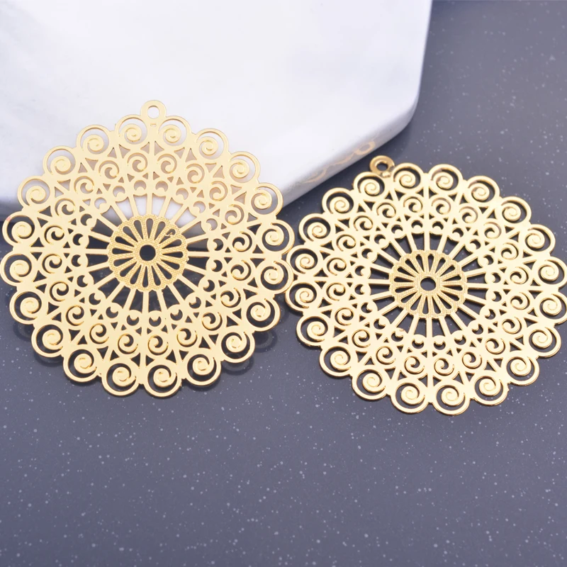 6pcs 42*44mm Rose gold Color Big Flower Charms Silver plated Earring Brass Pendant Jewelry DIY Earring