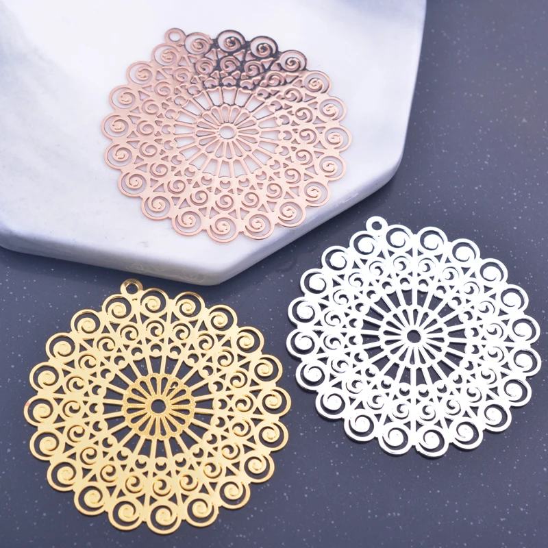 6pcs 42*44mm Rose gold Color Big Flower Charms Silver plated Earring Brass Pendant Jewelry DIY Earring