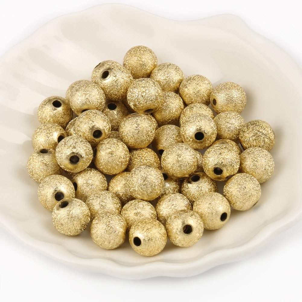 50/100/200/500pcs 4 6 8 10 12mm Gold Color Round Acrylic Spacer Beads Frosted Ball End Seed Beads For Bracelet Jewelry Making