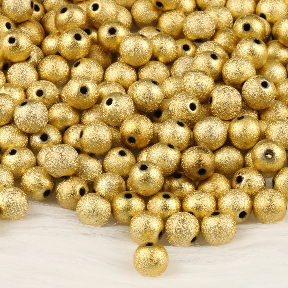 50/100/200/500pcs 4 6 8 10 12mm Gold Color Round Acrylic Spacer Beads Frosted Ball End Seed Beads For Bracelet Jewelry Making