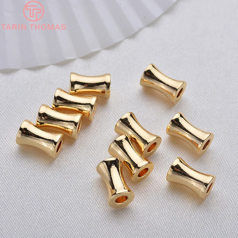 (3495)20PCS 5x8MM Hole 2.4MM 24K Gold Color Plated Brass Cylindrical Spacer Beads Bracelet Beads High Quality Jewelry Accessorie