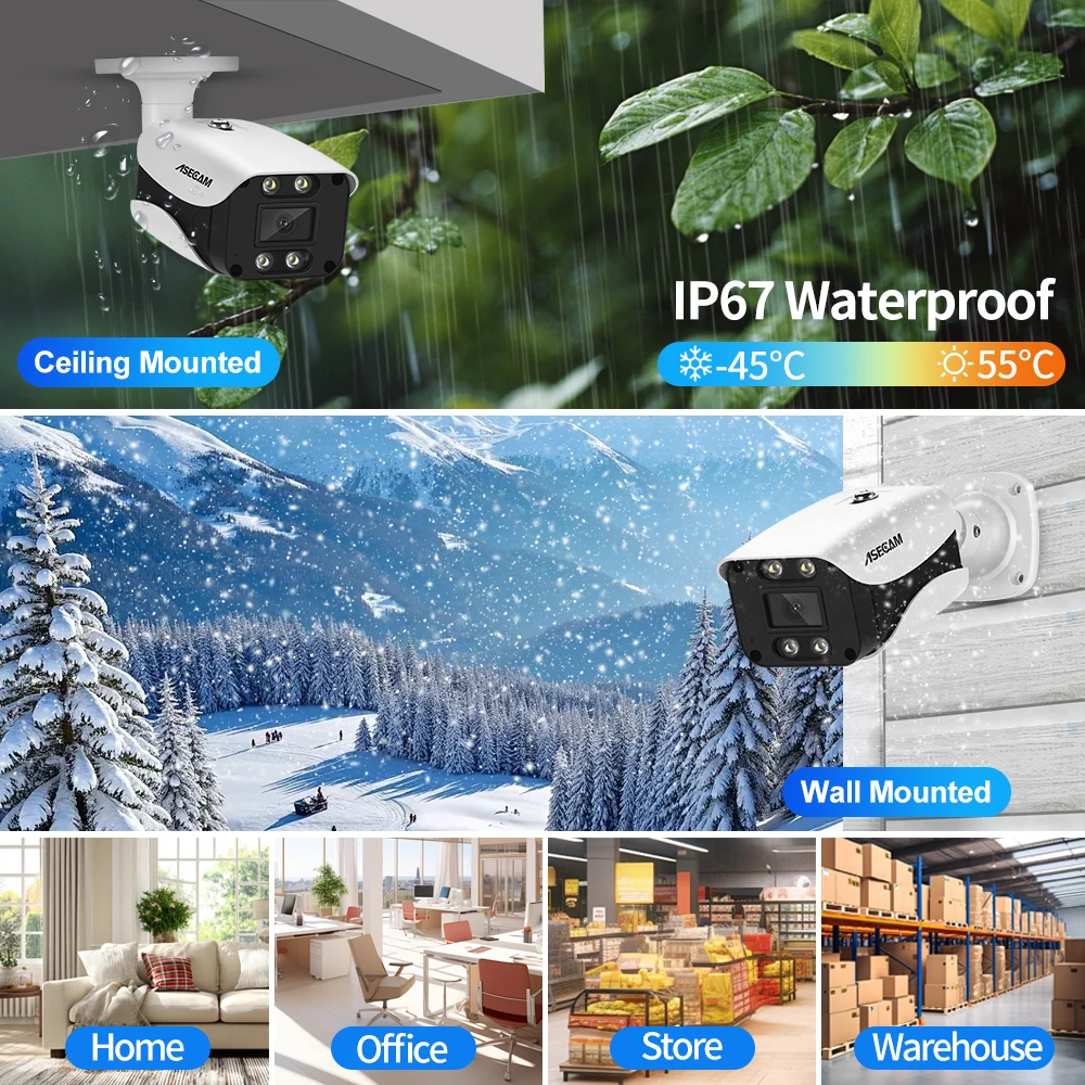 ASECAM 8MP 4K IP Camera Outdoor H.265 Onvif Bullet CCTV Array Night Vision IR 4MP POE Video Security Camera
