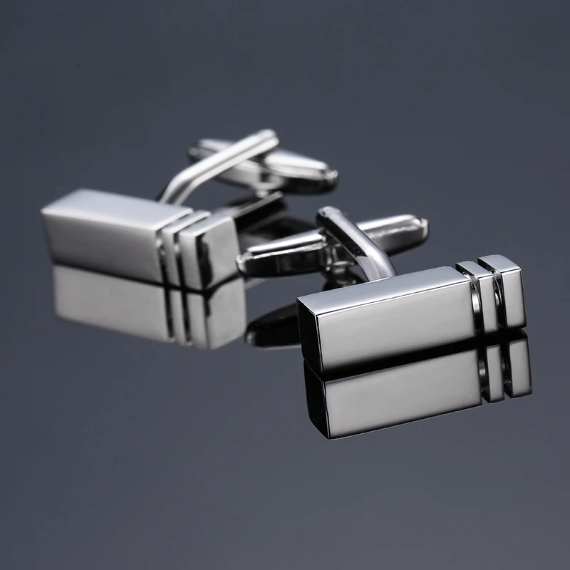 High quality hand polished laser metal Cufflinks Golden Silvery Black button Smooth textured cuffs French Cuff-links for men