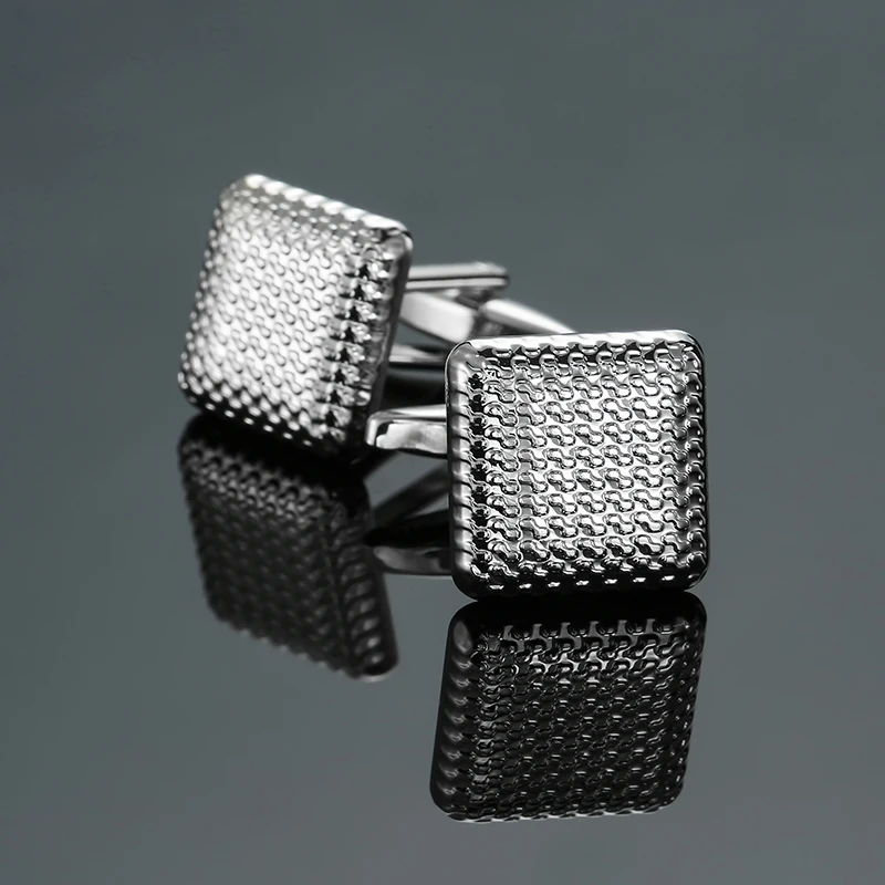 High quality hand polished laser metal Cufflinks Golden Silvery Black button Smooth textured cuffs French Cuff-links for men