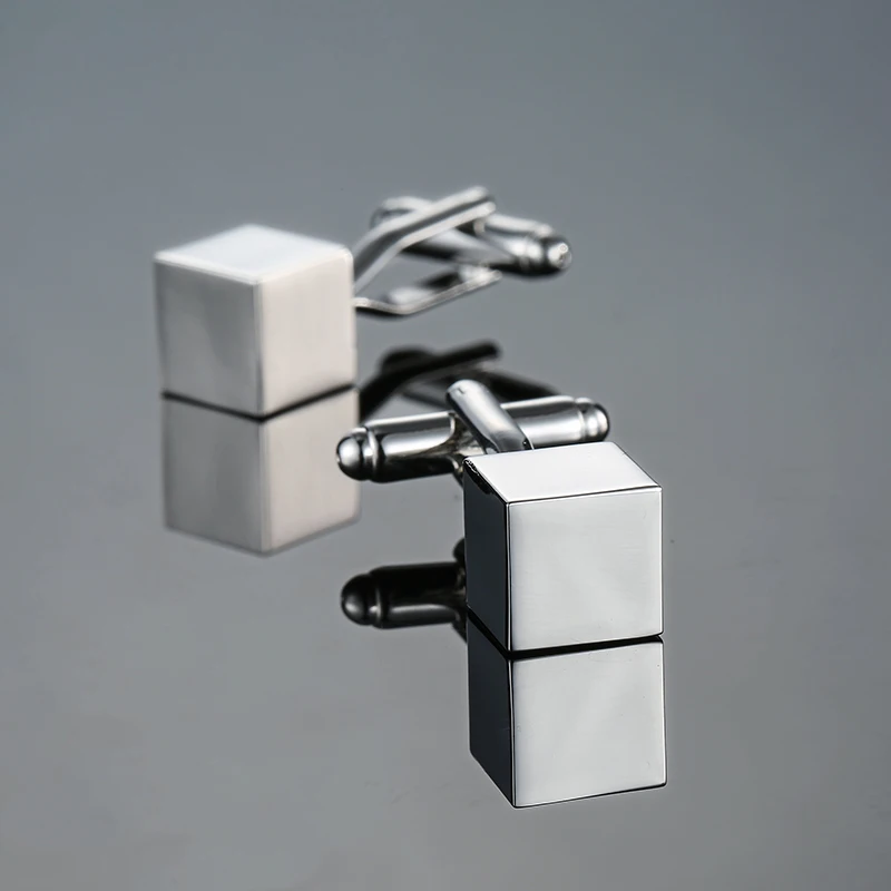 High quality hand polished laser metal Cufflinks Golden Silvery Black button Smooth textured cuffs French Cuff-links for men