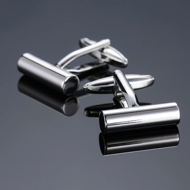 High quality hand polished laser metal Cufflinks Golden Silvery Black button Smooth textured cuffs French Cuff-links for men