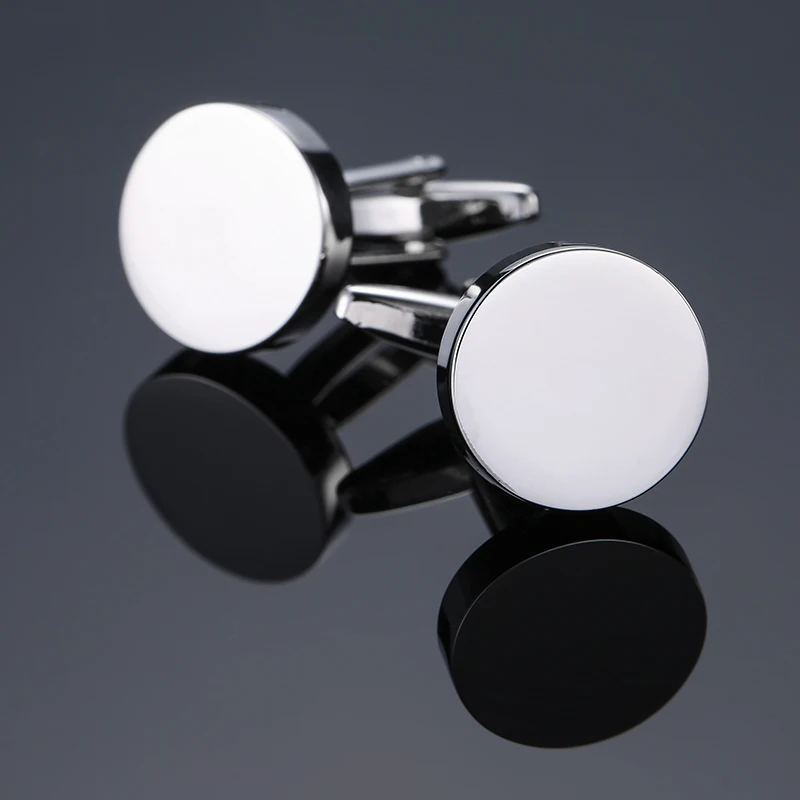 High quality hand polished laser metal Cufflinks Golden Silvery Black button Smooth textured cuffs French Cuff-links for men