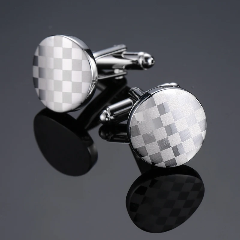 High quality hand polished laser metal Cufflinks Golden Silvery Black button Smooth textured cuffs French Cuff-links for men