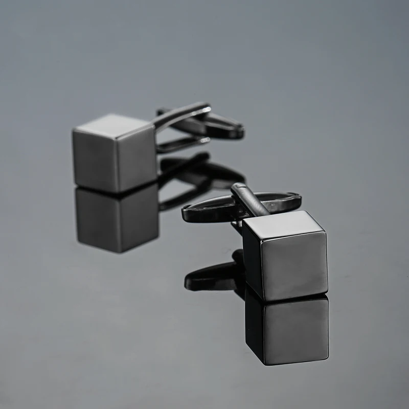 High quality hand polished laser metal Cufflinks Golden Silvery Black button Smooth textured cuffs French Cuff-links for men