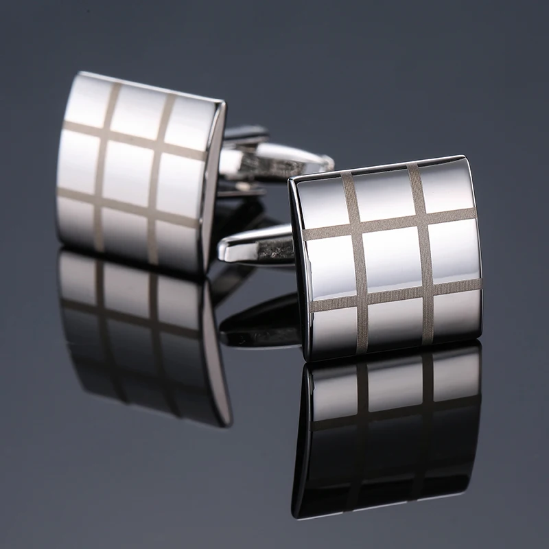 High quality hand polished laser metal Cufflinks Golden Silvery Black button Smooth textured cuffs French Cuff-links for men