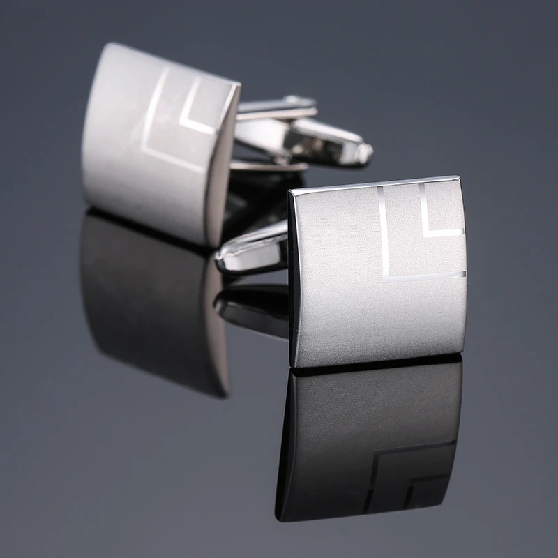 High quality hand polished laser metal Cufflinks Golden Silvery Black button Smooth textured cuffs French Cuff-links for men