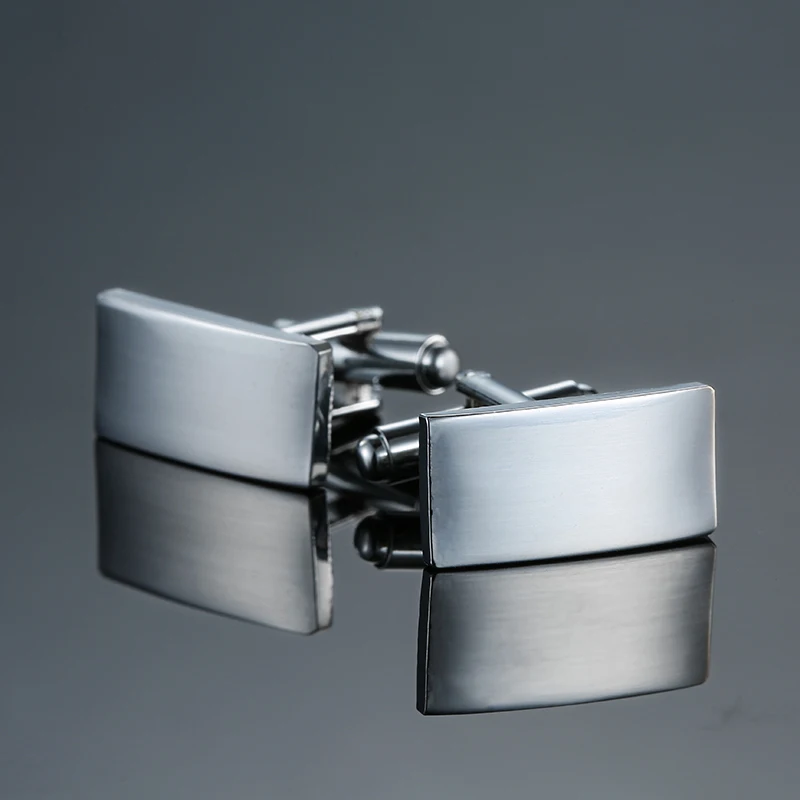 High quality hand polished laser metal Cufflinks Golden Silvery Black button Smooth textured cuffs French Cuff-links for men