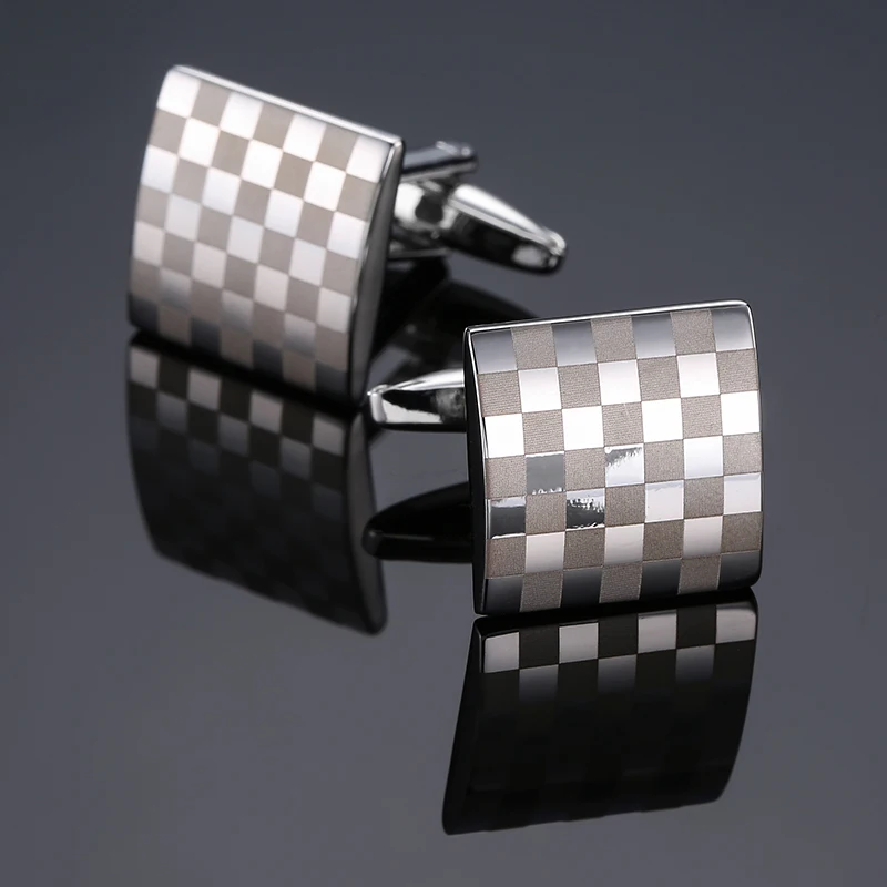 High quality hand polished laser metal Cufflinks Golden Silvery Black button Smooth textured cuffs French Cuff-links for men