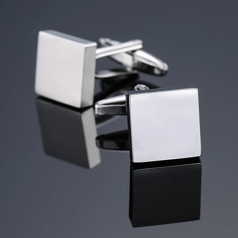 High quality hand polished laser metal Cufflinks Golden Silvery Black button Smooth textured cuffs French Cuff-links for men
