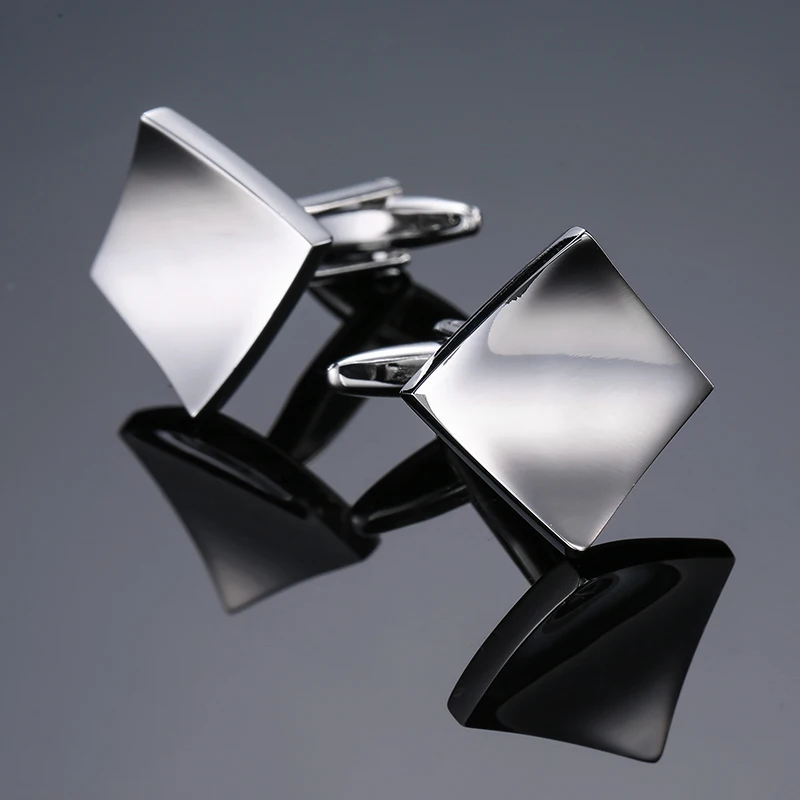 High quality hand polished laser metal Cufflinks Golden Silvery Black button Smooth textured cuffs French Cuff-links for men
