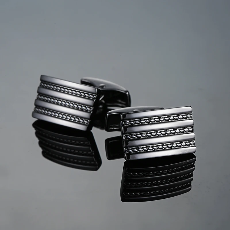 High quality hand polished laser metal Cufflinks Golden Silvery Black button Smooth textured cuffs French Cuff-links for men