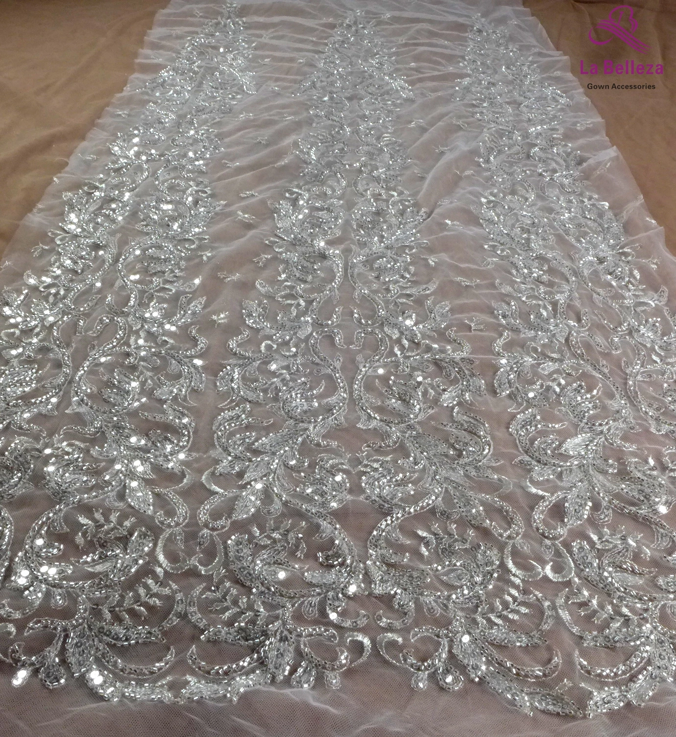 La Belleza 2021 fashion bridal lace,Heavy beading lace fabric,Hight patterns wedding dress lace fabric 51'' width 1 yard