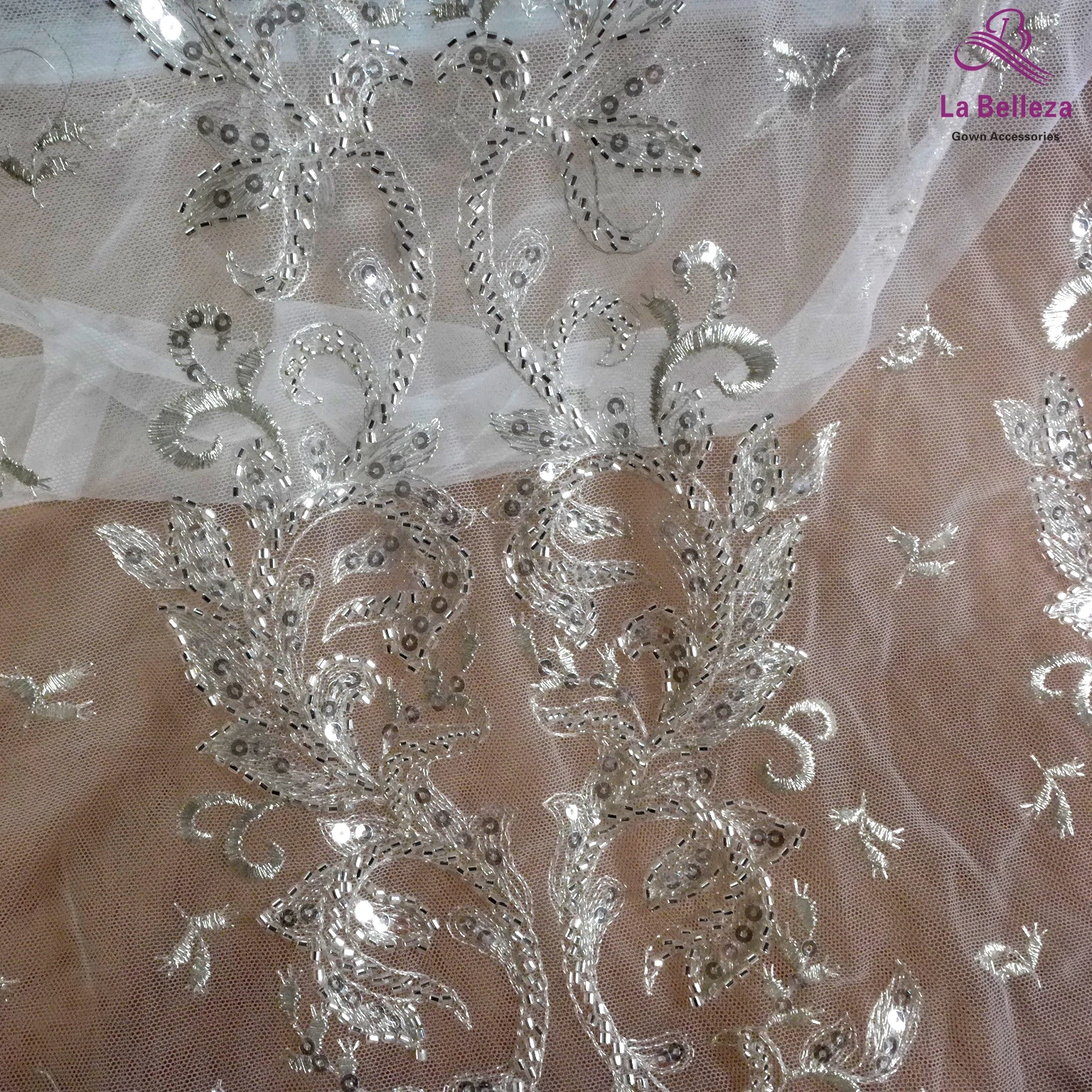 La Belleza 2021 fashion bridal lace,Heavy beading lace fabric,Hight patterns wedding dress lace fabric 51'' width 1 yard