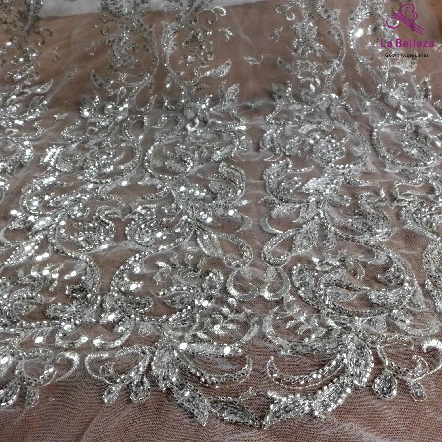 La Belleza 2021 fashion bridal lace,Heavy beading lace fabric,Hight patterns wedding dress lace fabric 51'' width 1 yard