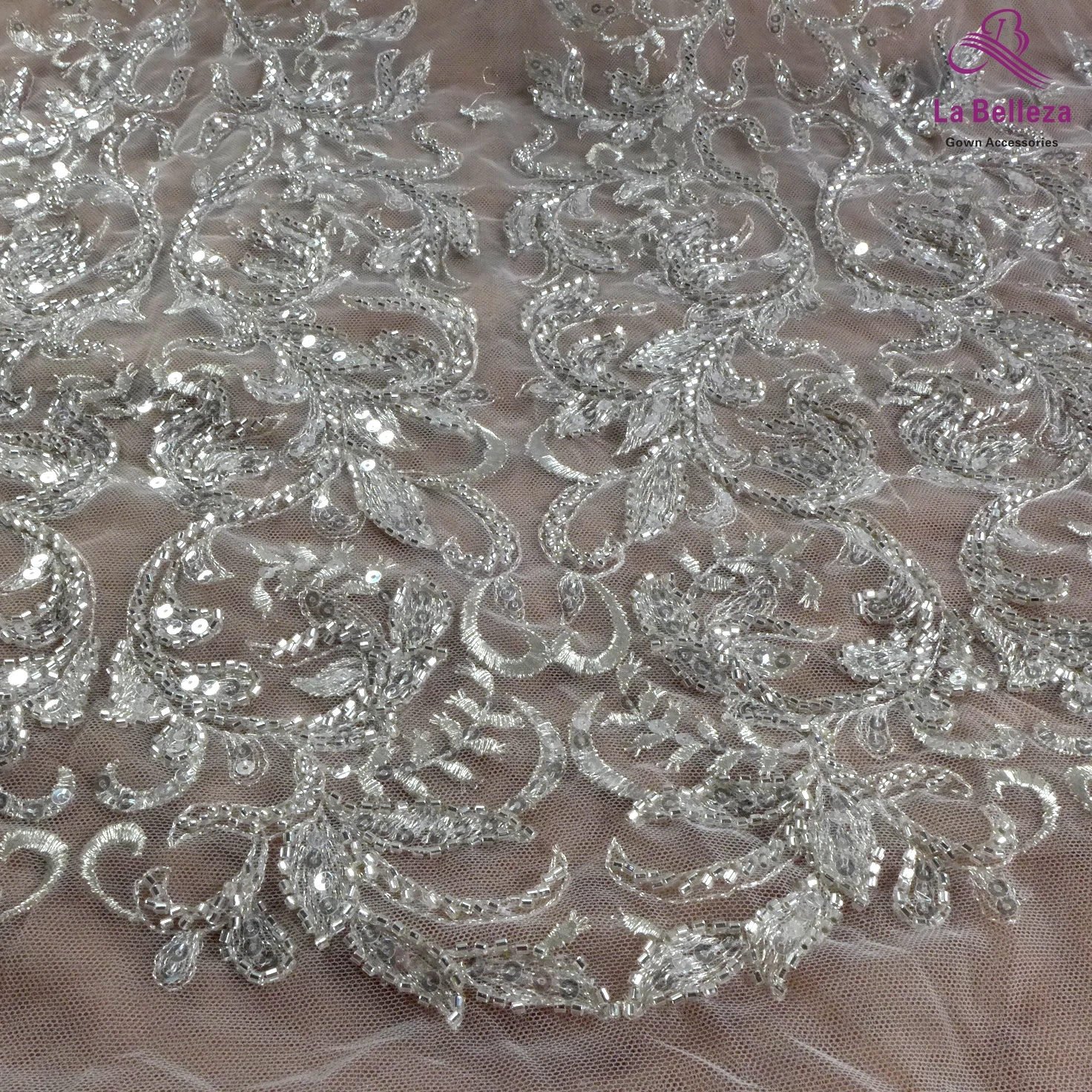 La Belleza 2021 fashion bridal lace,Heavy beading lace fabric,Hight patterns wedding dress lace fabric 51'' width 1 yard