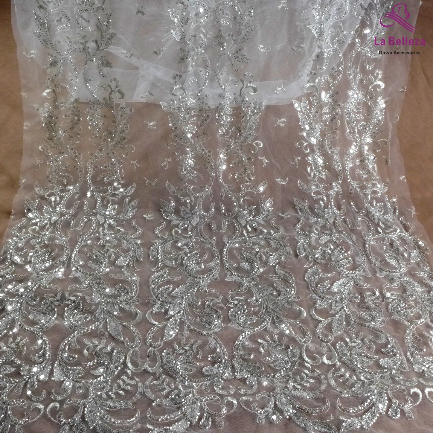 La Belleza 2021 fashion bridal lace,Heavy beading lace fabric,Hight patterns wedding dress lace fabric 51'' width 1 yard