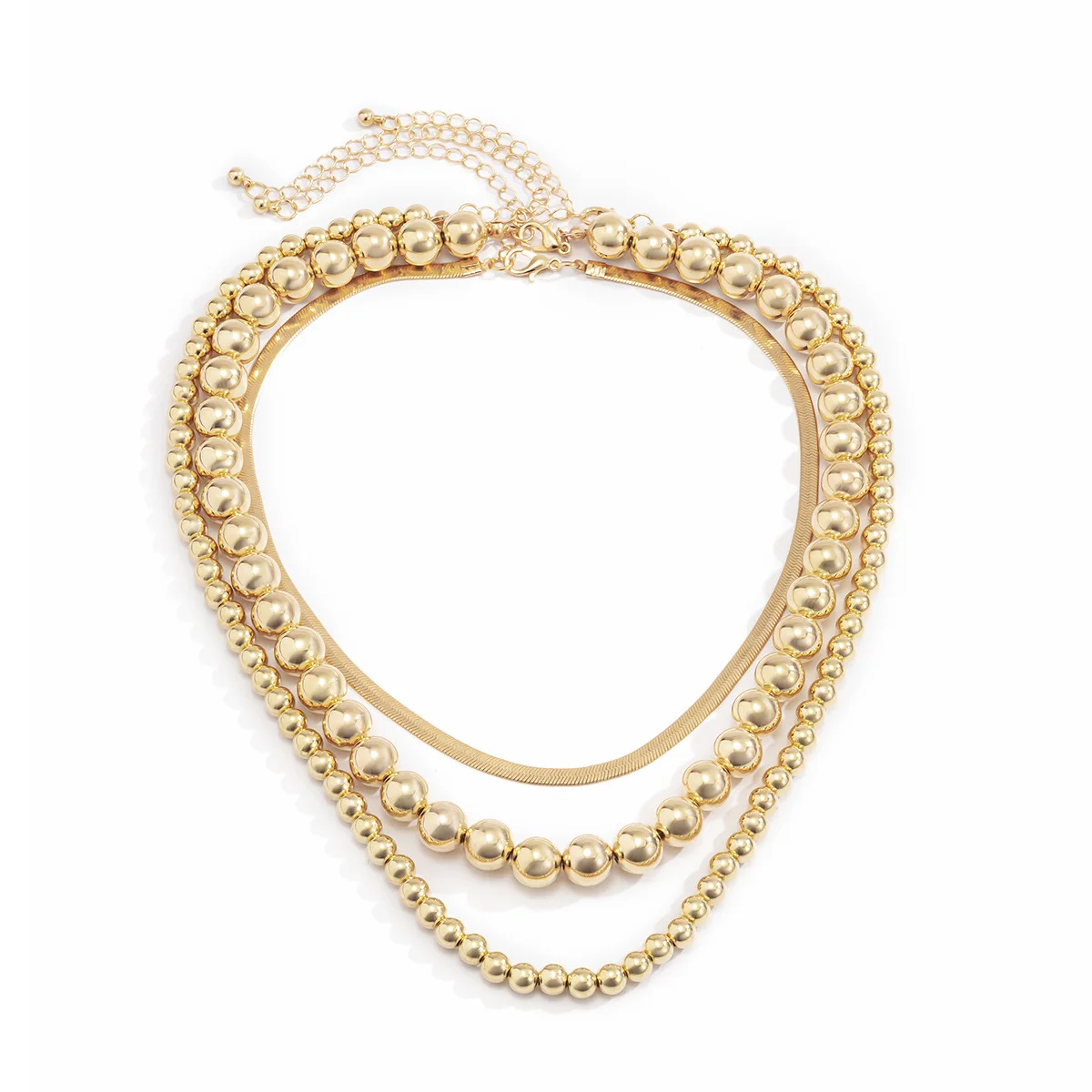 Multilayer Flat Snake Chain Necklace Women Vintage Acrylic Gold Color Metal Beads Beaded Necklaces Girls Party Fashion Jewelry